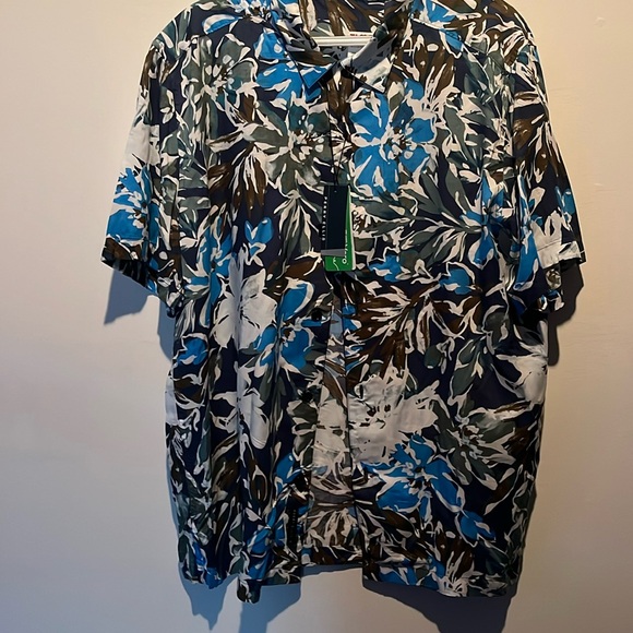 Perry Ellis Button Down Shirt Floral Blue Sz L - Picture 1 of 4